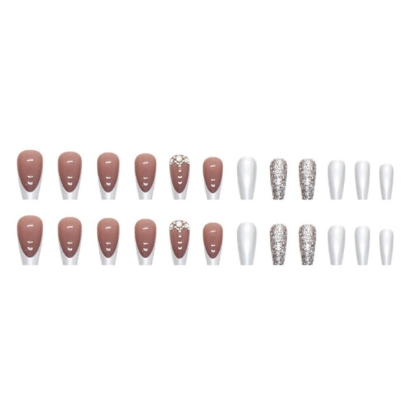 24 kpl Fake Nails Long French Ballerina