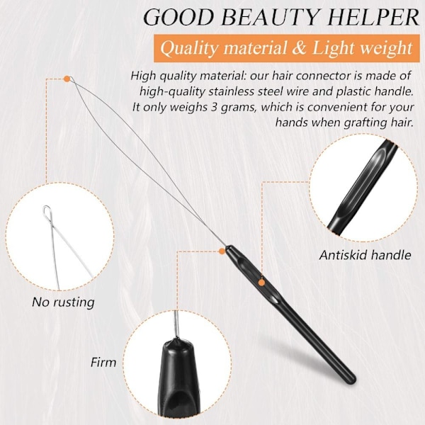 20 stk Hair Extension Loop Nåle Loop Tools Threader Trækker