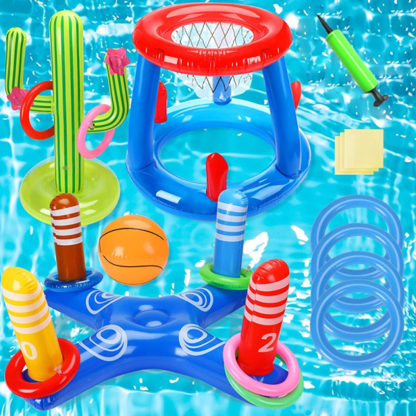 Oppustelig ring, kastering, spil Flydende pool legetøj SET-4 Set-4