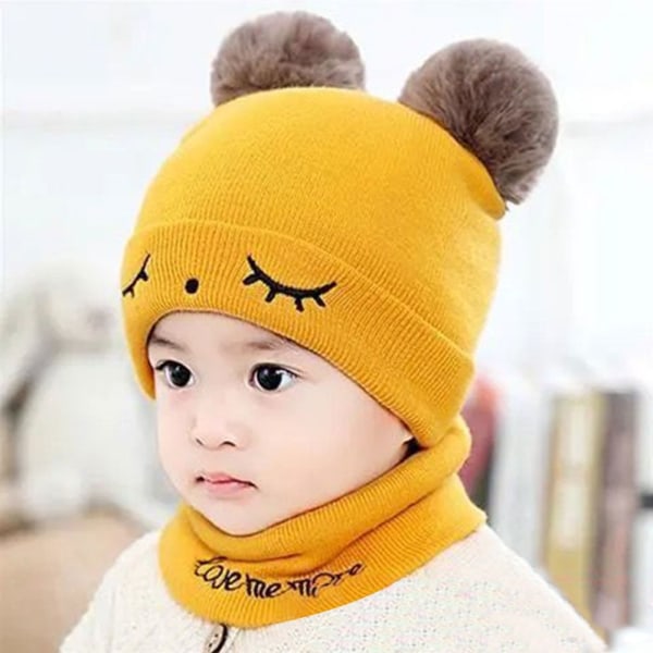 Strikkelue for barn Baby luehette GUL STIL 2 STIL 2 Yellow Style 2-Style 2