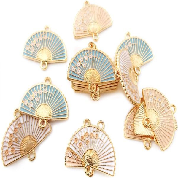 20 Stk Emalje Folding Fan Charms Doble Hull Fargerike