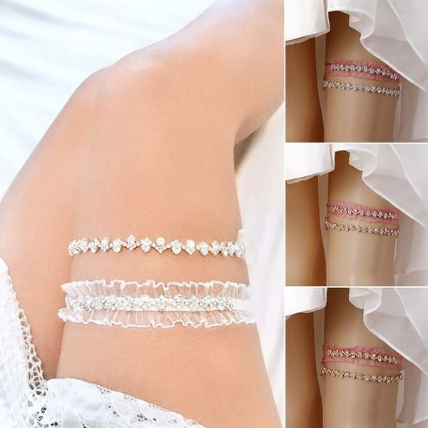 Blonder Blomst Leg Garter Krystall Lårring HVIT&SØLV white&silver