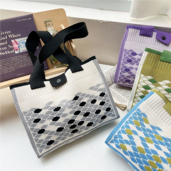 Stickad handväska tygväska LILA purple