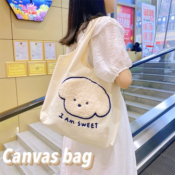 Söta tecknade axelväskor Tote Canvas Handväskor