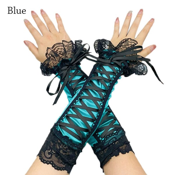 Lace Lange Handsker Halvfinger Handsker BLÅ blue