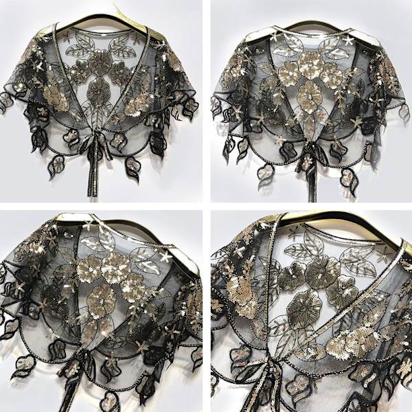 Kvinder Sjal Aftenbal Cape SORT&SØLV black&silver