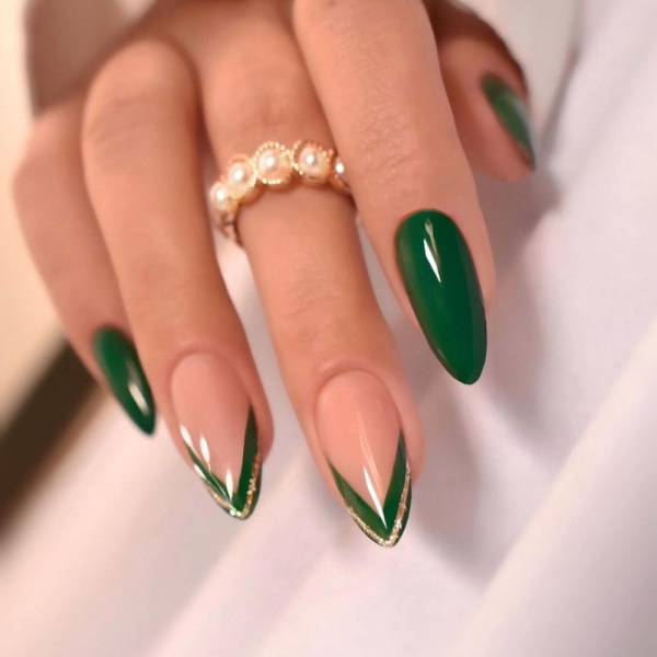 False Nails Grön stil fransk