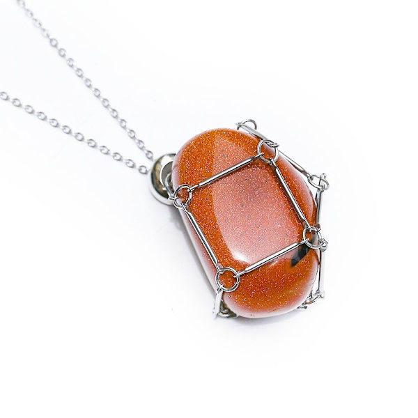 Crystal Holder Cage Necklace Crystal Net Metal Halsband ROSE Rose Quartz