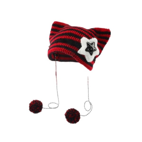 Pulloverhue Strikket uldhue SORT&RØD A A black&red A-A