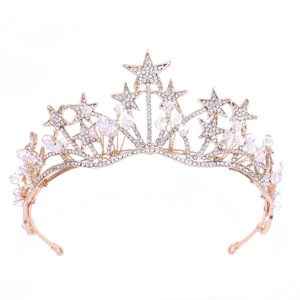 Star Rhinestone Crown Crystal Pearl Hårband SILVER silver