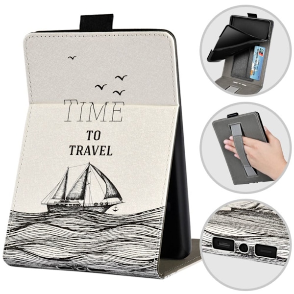 Smart Cover E-bog Læser Stand Case HVID SEJLBÅD HVID White Sailboat