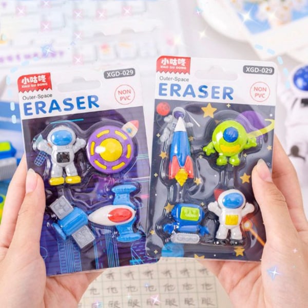 2 STK Astronaut Sjove Viskelæder Sød Gummi Børneskole 2 Box random