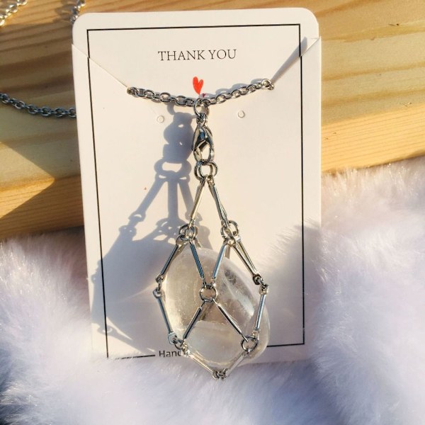 Crystal Holder Cage Necklace Crystal Net Metal Halsband SILVER Silver Amethyst-Amethyst