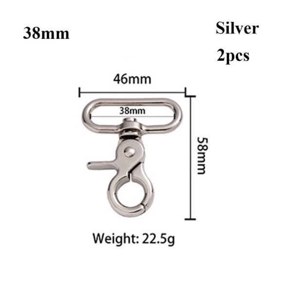 2stk Metal Snap Hook Trækspænder SØLV 38MM Silver 38mm