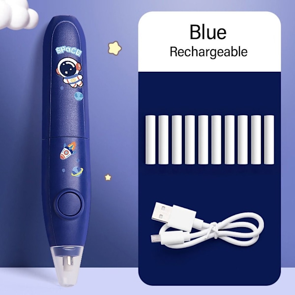 Elektrisk suddgummi Automatisk penna suddgummi BLÅ UPPLADDNINGSBAR Blue Rechargeable-Rechargeable