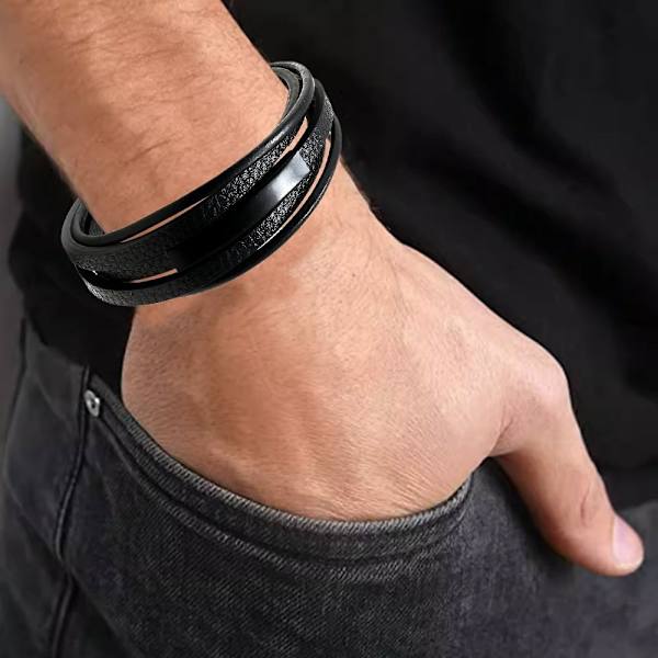 Læderarmbånd Flettet kædearmbånd SORT Black
