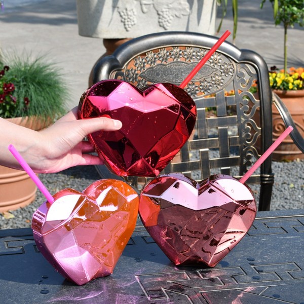 800ml Heart Shaped Cup Disco Glitter Ball Cup ROSE RED Rose Red