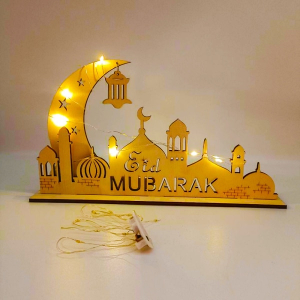 Muslim Festival Eid Mubarak Dekor LED Wooden Craft Ramadan