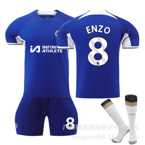 23-24 Chelsea Home fodboldtrøje til børn med sokker NO.8 ENZO Fernández 22