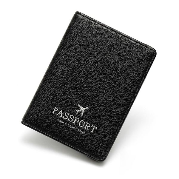 RFID Läder Passfodral Passhållare SVART Black