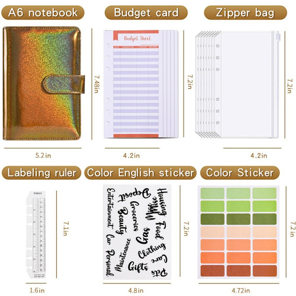Budget Binder Money Organizer för Cash GULD gold