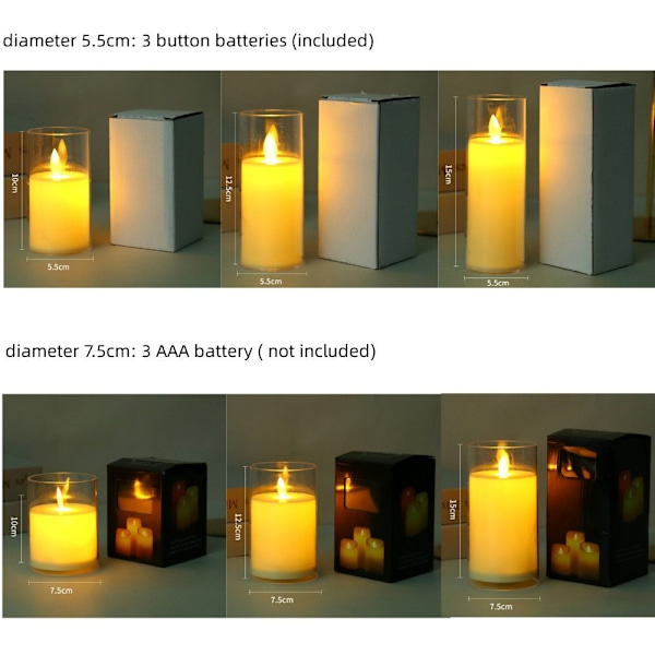 Elektroniske flammeløse stearinlys Flimrende stearinlys 5,5 TRE-DELS 5.5 three-piece set