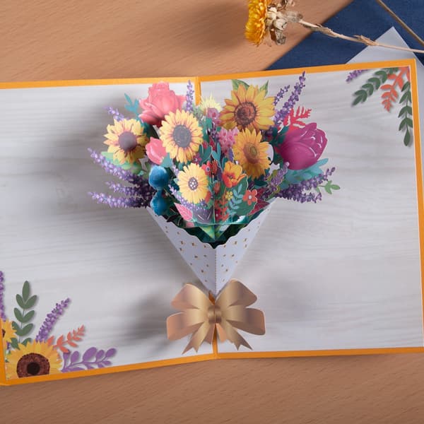 3D buketkort Blomster lykønskningskort B B B