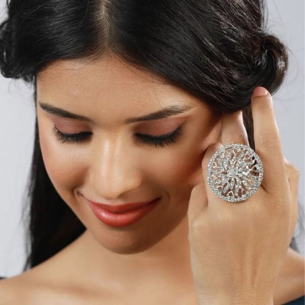Överdriva Rhinestone Open Rings Crystal Finger Ring SILVER Silver