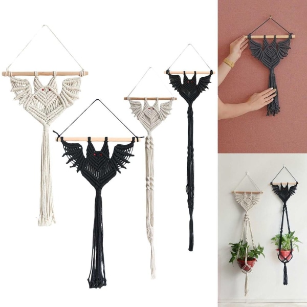 Macrame Planteophæng Hængende Planteholder SORT LANG LANG Black Long-Long