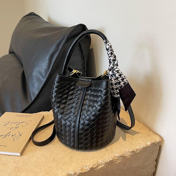 Vævet Bucket Bag Crossbody taske SORT BLACK
