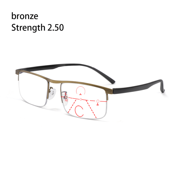 Anti blåt lys læsebriller Progressive Presbyopic bronze Strength 2.50