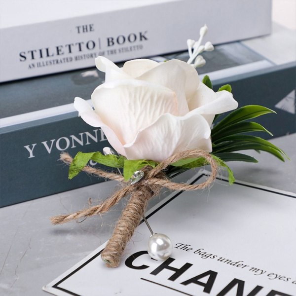 2 STK Kunstig Rose Boutonniere Groom Blomst CHAMPAGNE Champagne