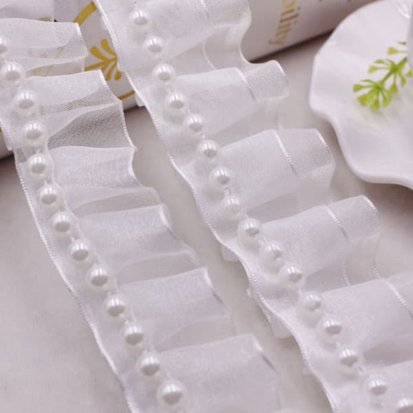 Håndsyet Pearl Pearl Braid Lace Ribbon SORT DOBBELT black double