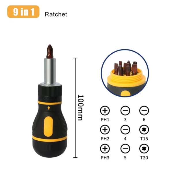Skrutrekkersett indre kryssskrutrekker 9 I 1 9 I 1 9 in 1