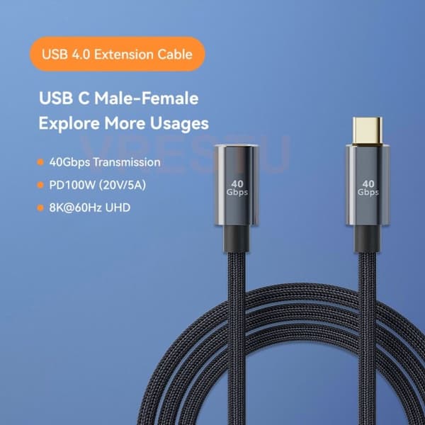 Type-C Jatkojohto USB 4 Pidennetty 0,8M 0.8m
