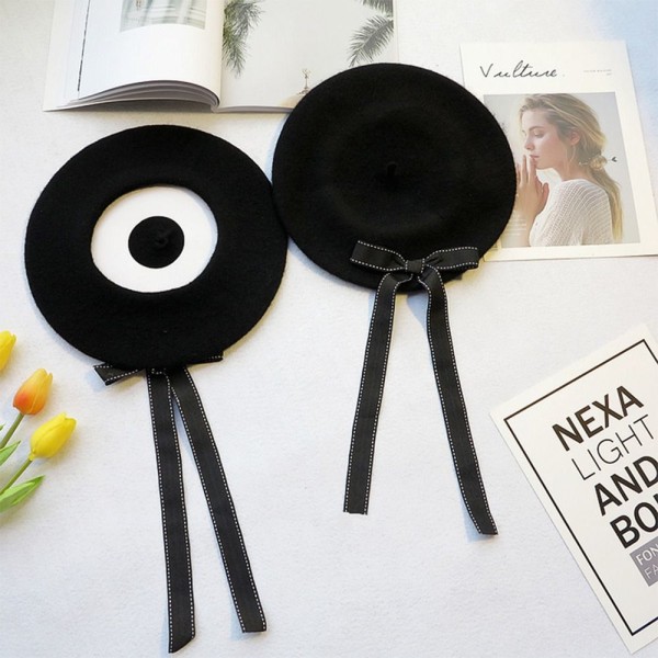 Sløjfe Baret Caps Maler Hat SORT black