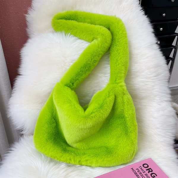 Fuskpäls Axelväska Fluffig Plånbok VIT White
