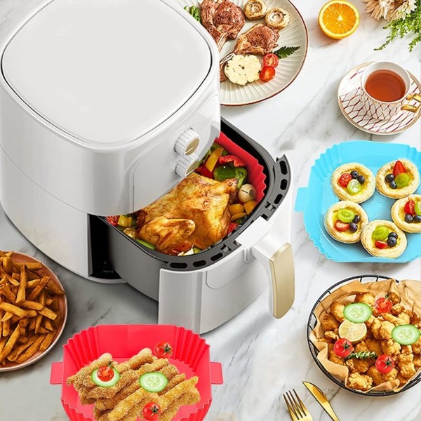 2 STK Silikon Air Fryer Liners Rustfri ståltang Gjenbrukbar