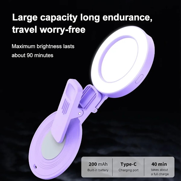 Telefon Fill Light Selfie Mirror Selfie Reflector Speglar LILA Purple