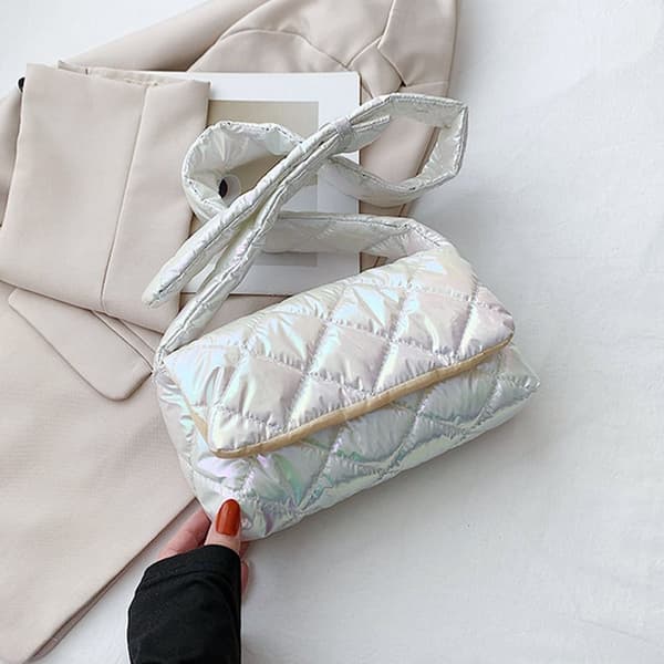 Plaid skuldertasker Puffy Håndtasker HVID white