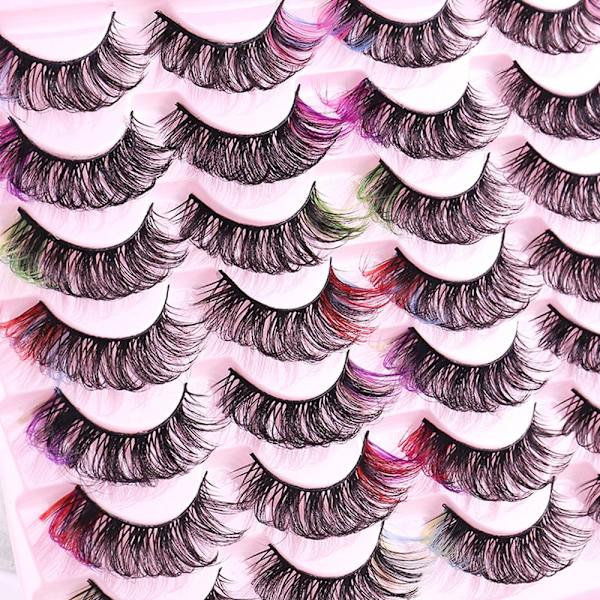 Färgade Lashes Mink Lashes Naturliga Falska Fransar Color-Mix14
