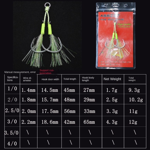 Fjer fiskekroge med line to kroge 3/0-2 STK 3/0-2 STK 3/0-2pcs