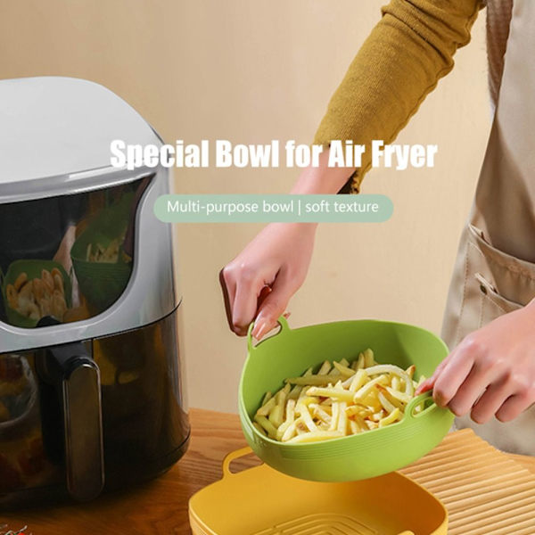 Air Fryer kurv Sammenleggbar silikongryte GUL FIRKANTIG FIRKANT Yellow Square-Square