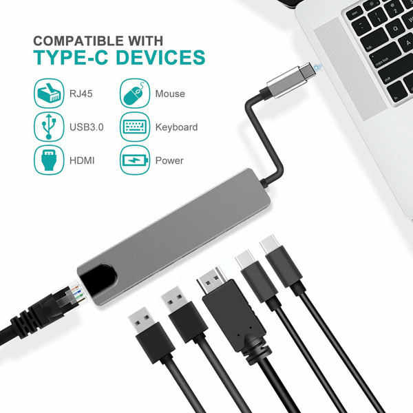 6 i 1 USB 3.1 Type-C Hub 4K HDMI 6 in 1 USB-C Hub