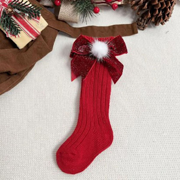 Vinter Baby Flickor Pojkar Julstrumpor Barn Knähög strumpa MBall Red