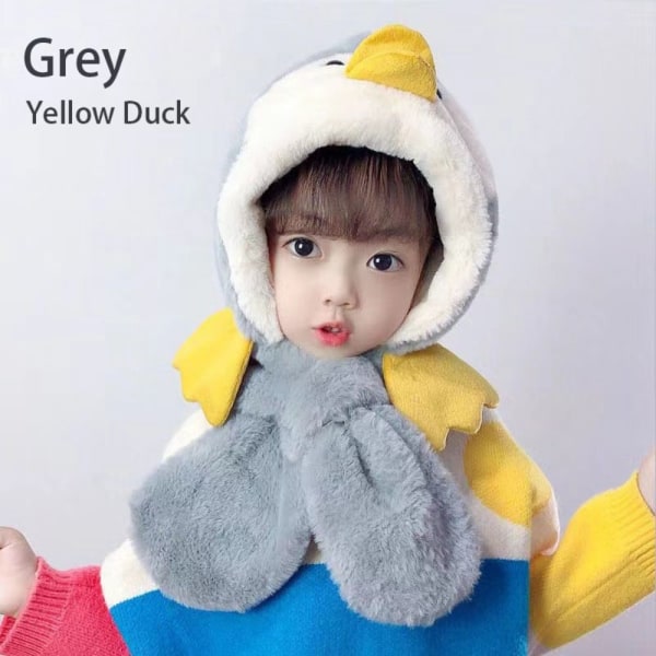 Babyhue Med Tørklæde Tørklæder Øre Halshætter GRÅ GUL AND grey Yellow Duck-Yellow Duck