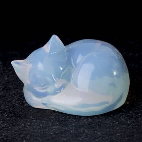 Crystal Sleeping Cat Cat Statue HVIT white