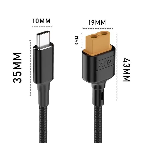 100cm 50cm Hurtigladekabel XT60 til Type-C 50CM 50cm