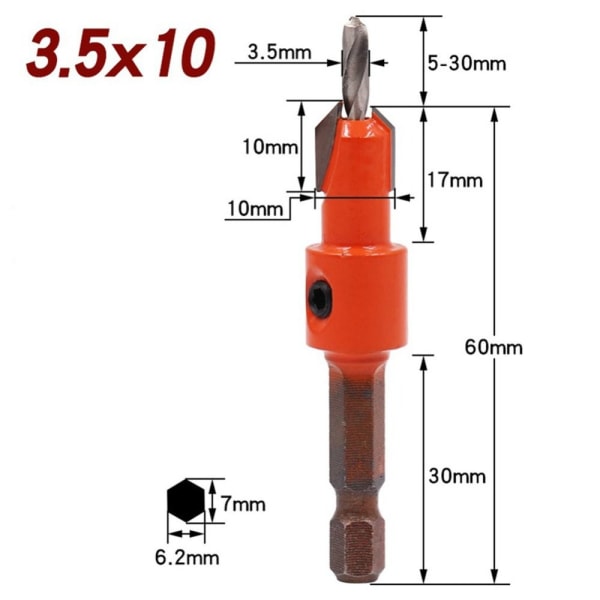 Forsænket bor, sekskantskaft 3,5X10 3.5x10
