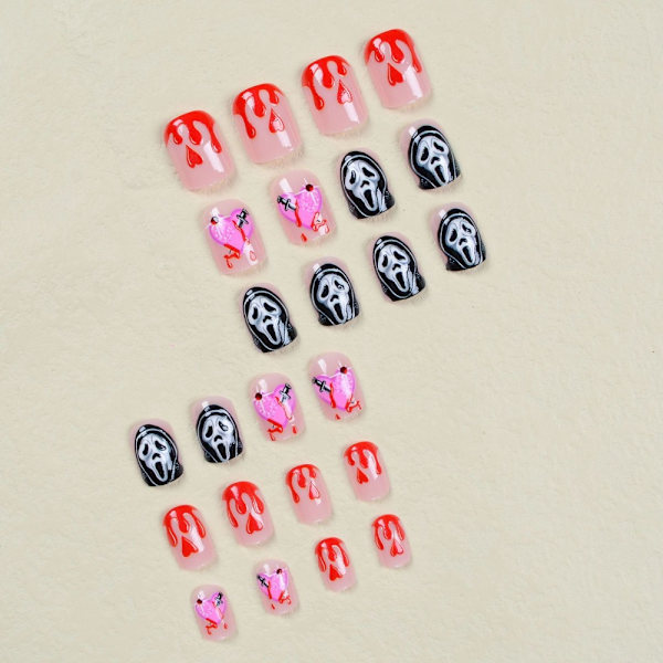 24 STK Pressed Nail Søt Kort Rund False Nail Kunstig glans